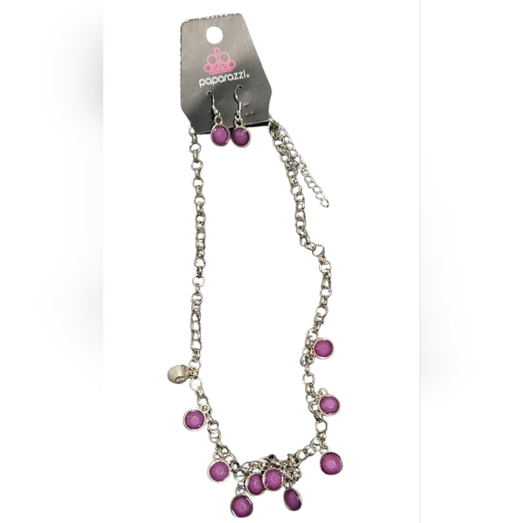 paparazzi Jewelry - Paparazzi Silver Necklace with Earrings And Purple Accents